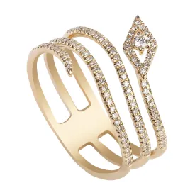 0.28CT Stacked Snake Diamond Ring Set In 14K Yellow Gold