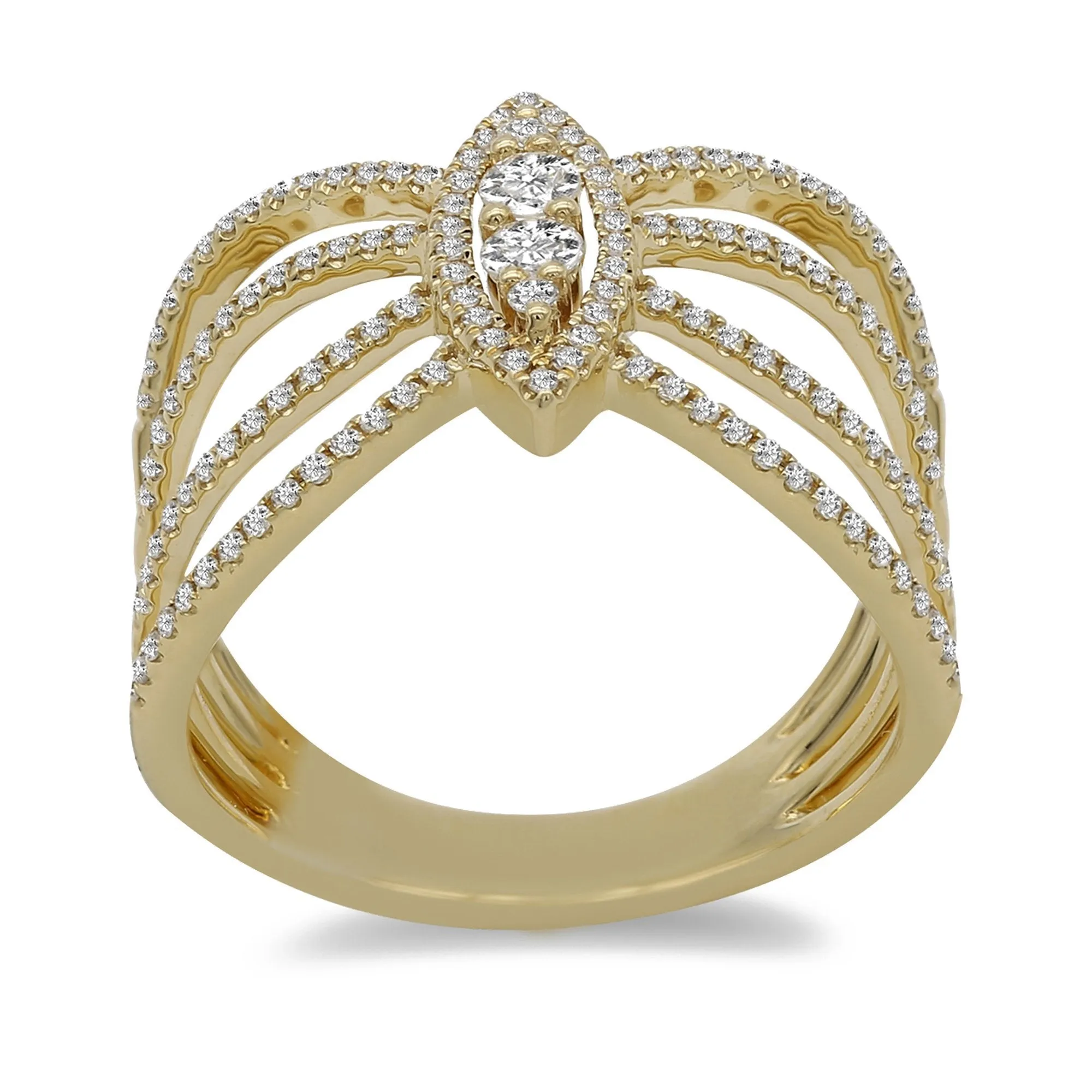 0.46CT Diamond Open Frame Ring Set 14K Yellow Gold W/ Marquise Frame