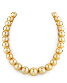 12-14mm Golden South Sea Pearl Necklace - AAAA Quality