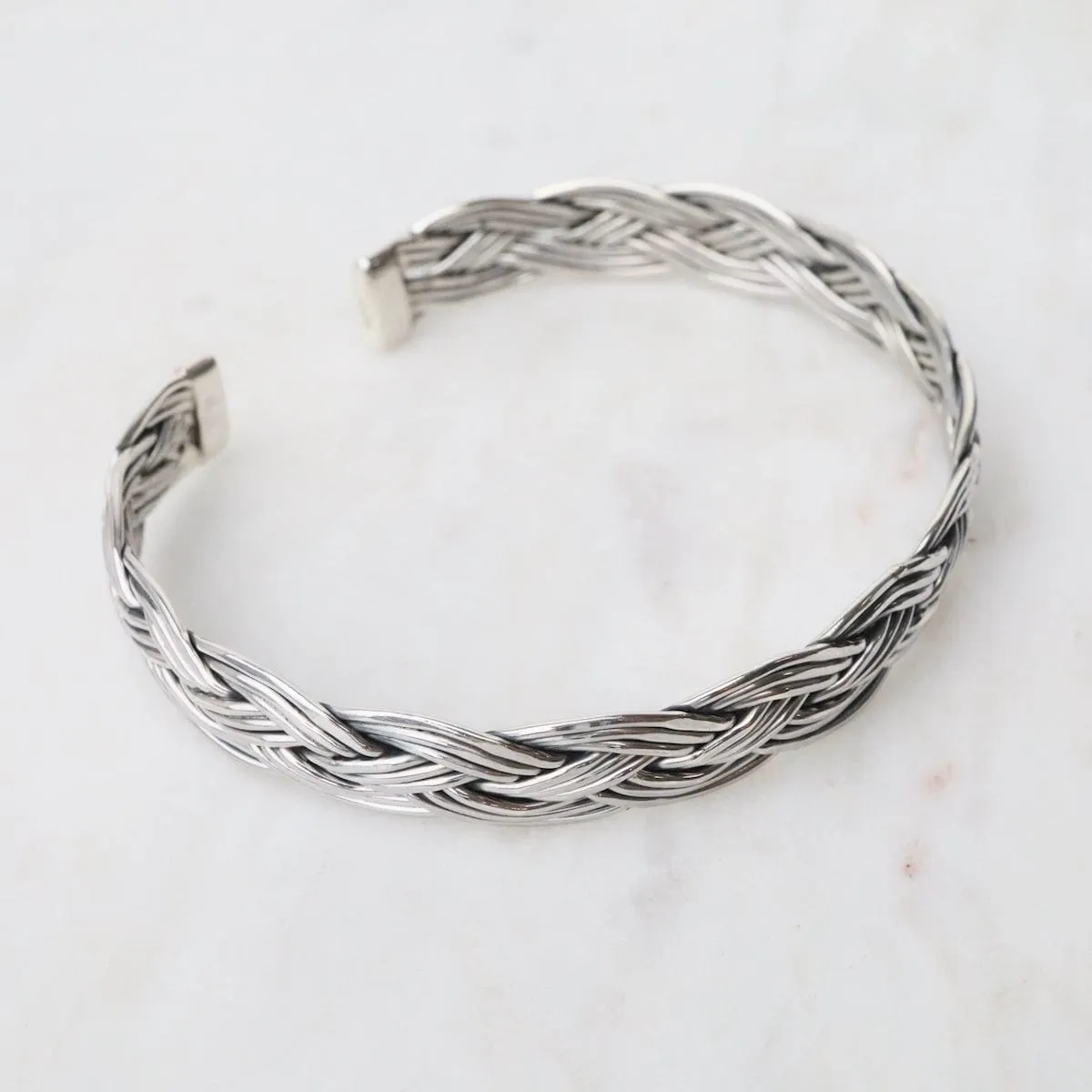 1/2" 9 Strand Woven Sterling Silver Cuff