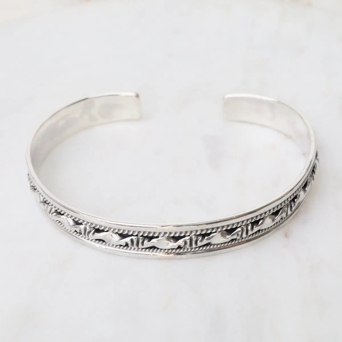 1/2" Woven Twist in Dot Row Sterling Silver Cuff