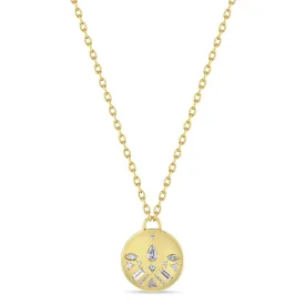 14k Diamond Mosaic Brushed Gold Disc Necklace