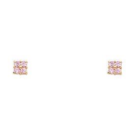 14K Gold Birthstone CZ Flower Stud Earrings