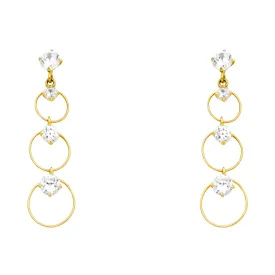 14K Gold CZ Circle Dangle Drop Stud Earrings