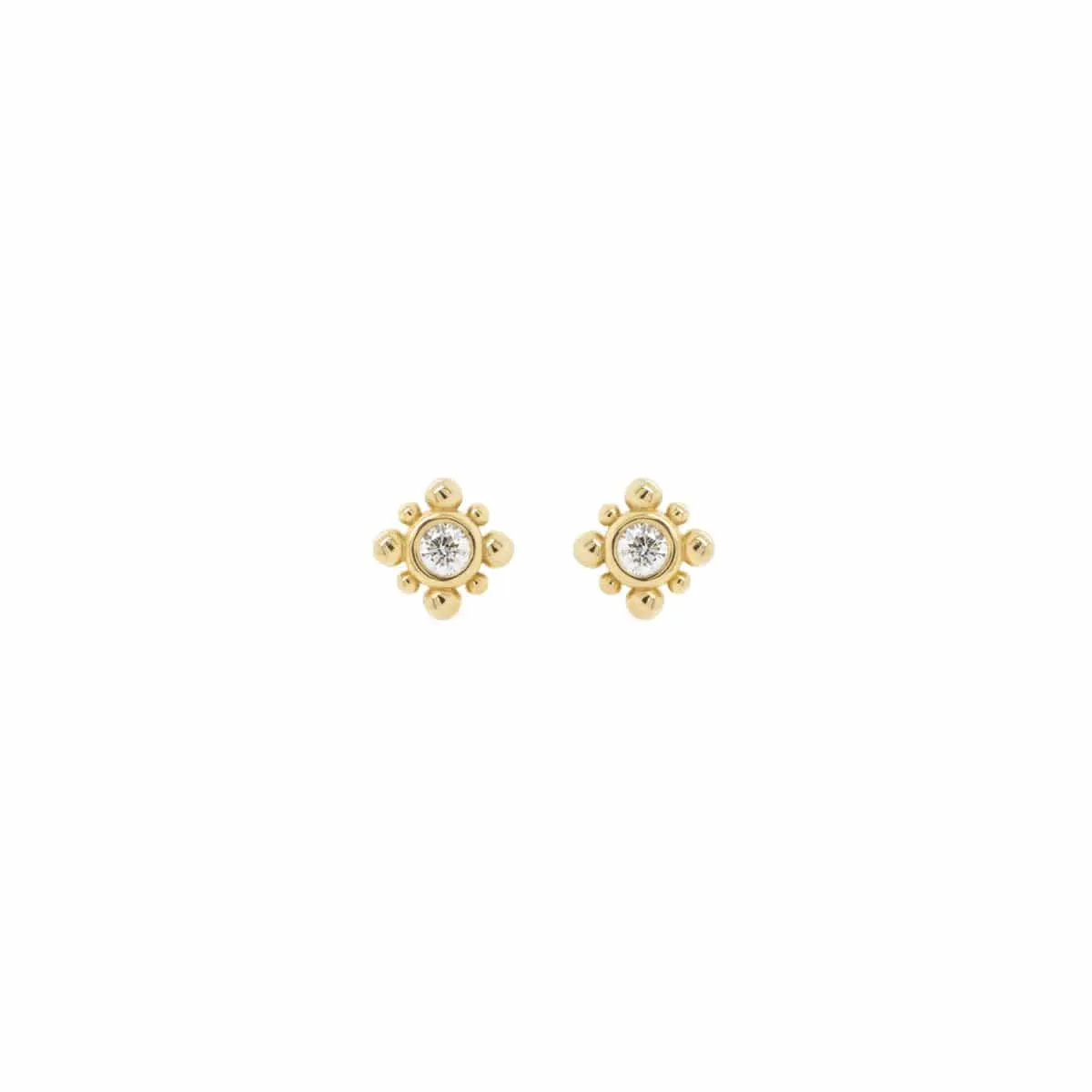 14K Gold Tiny Bead Diamond Starburst Stud