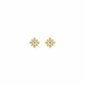 14K Gold Tiny Bead Diamond Starburst Stud