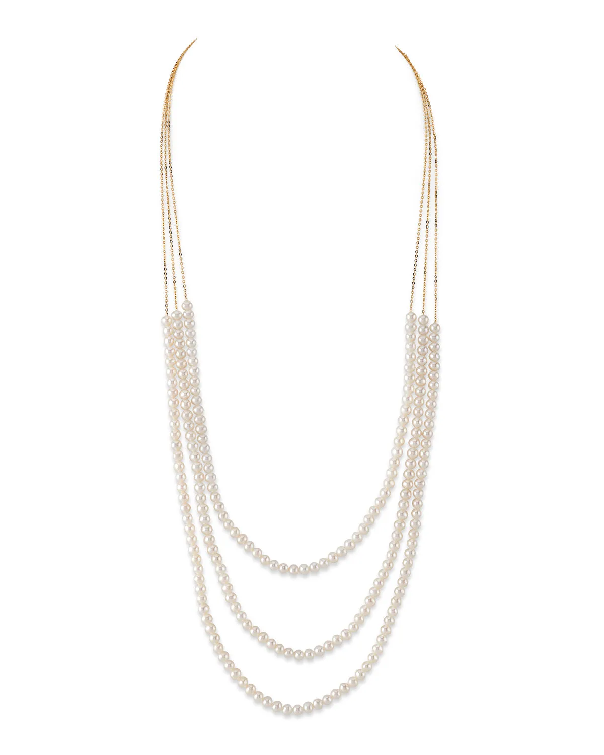 14K Gold Triple Freshwater Pearl and Chain Mei Necklace