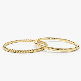 14K Gold Twisted Rope Ring Set