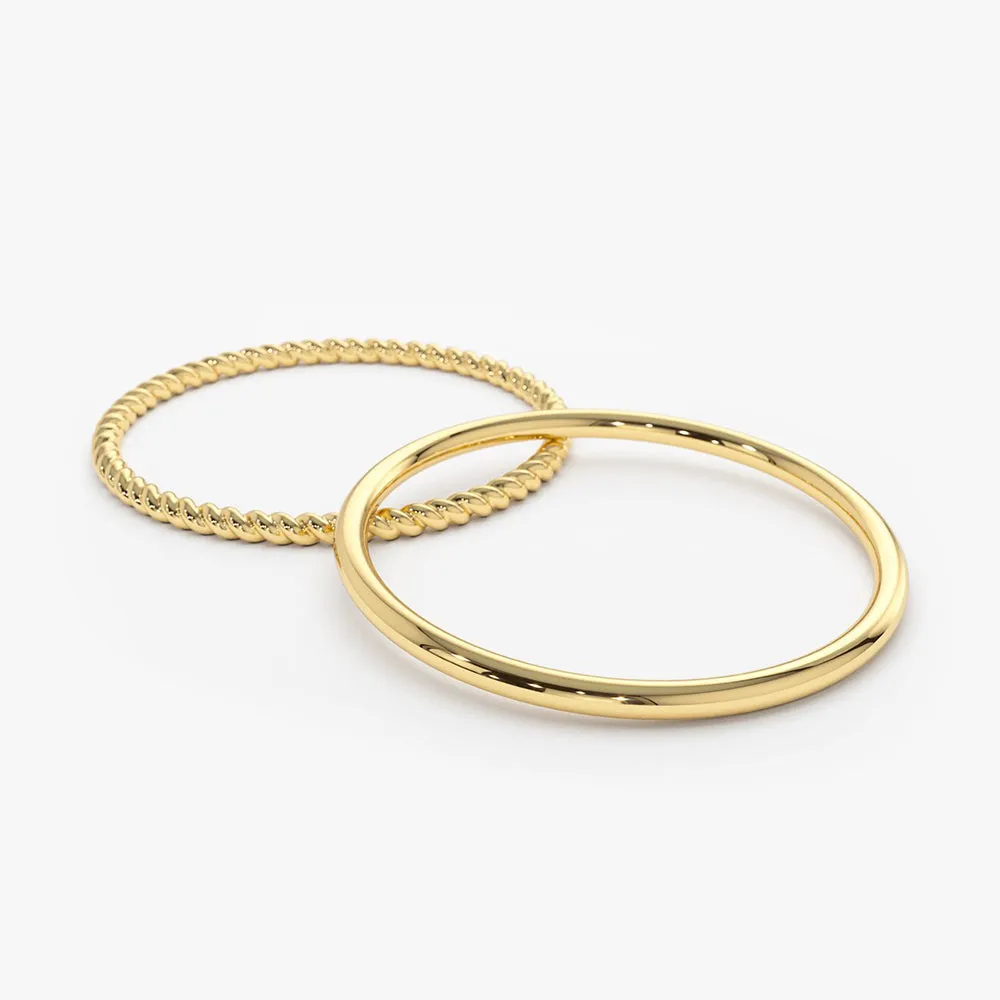 14K Gold Twisted Rope Ring Set