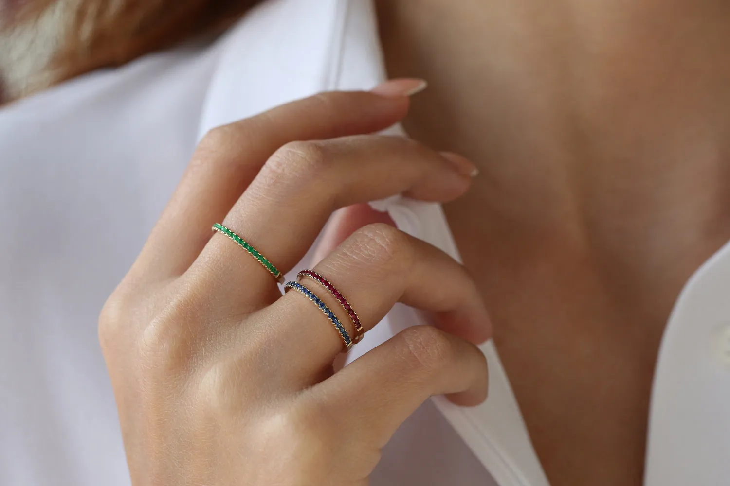 14k Half Eternity Emerald Ring