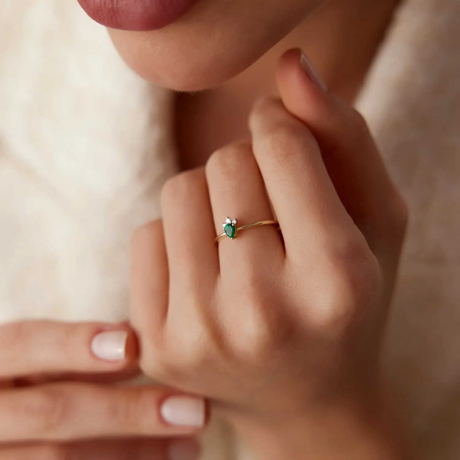 14k Mini Emerald and Diamond Ring