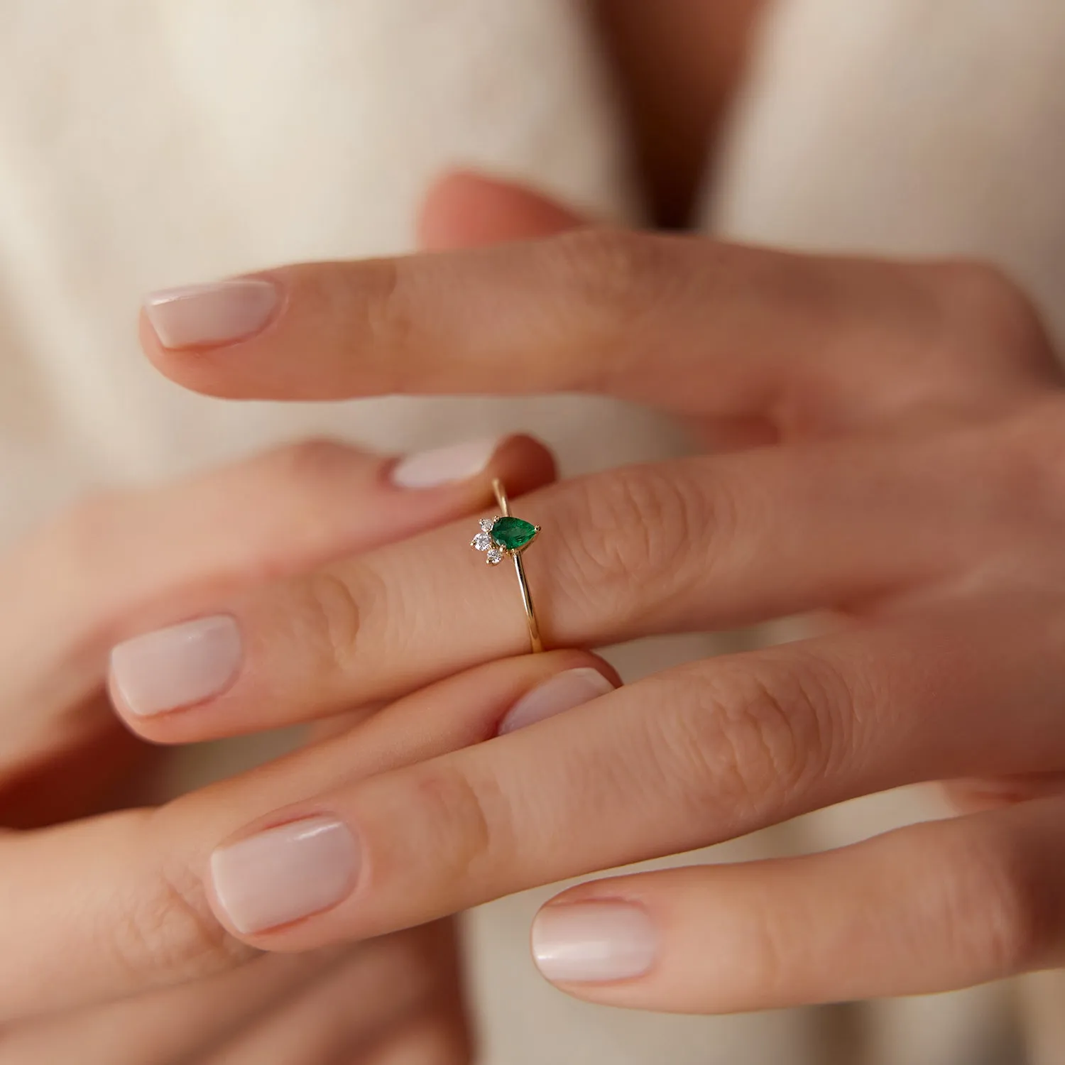 14k Mini Emerald and Diamond Ring