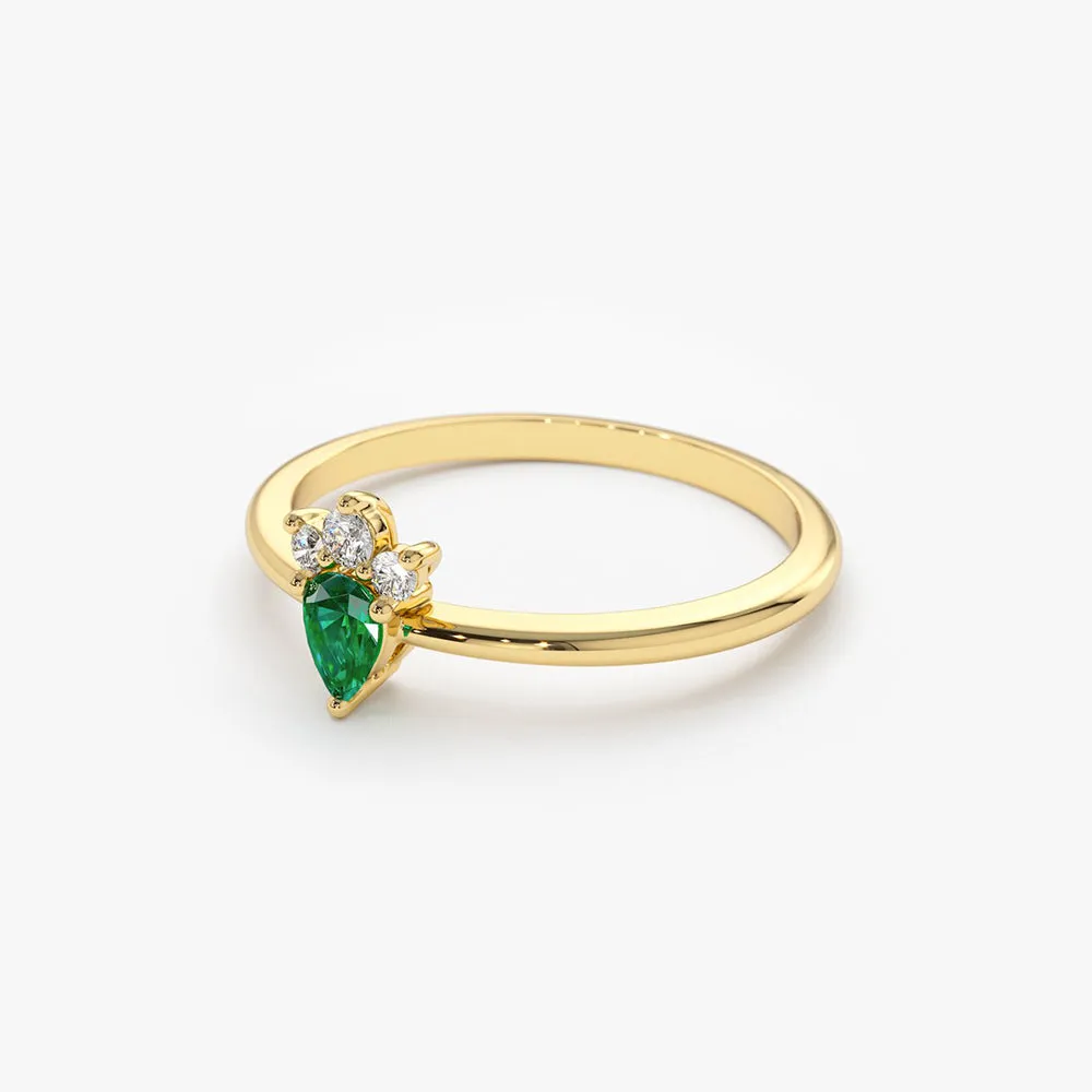 14k Mini Emerald and Diamond Ring