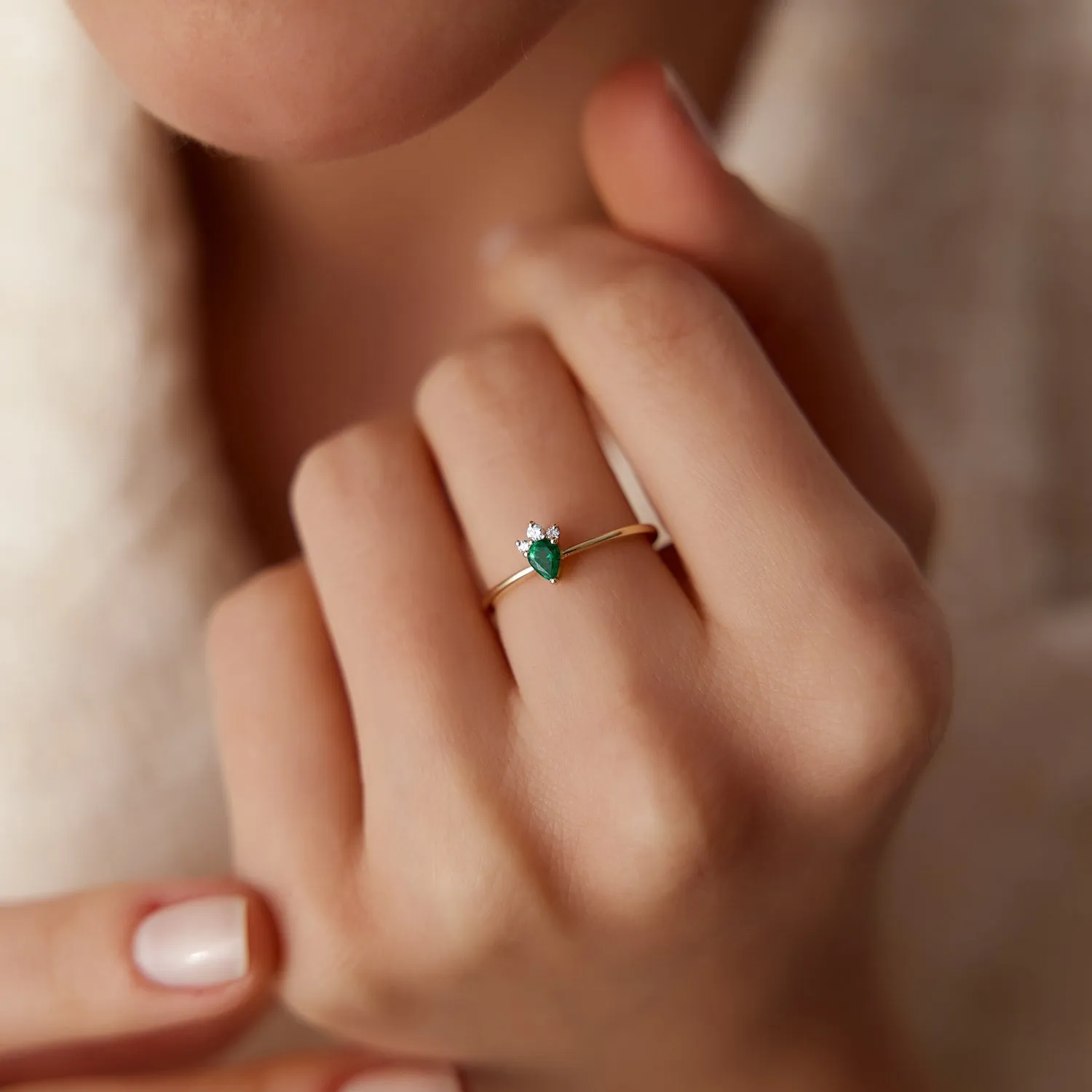 14k Mini Emerald and Diamond Ring