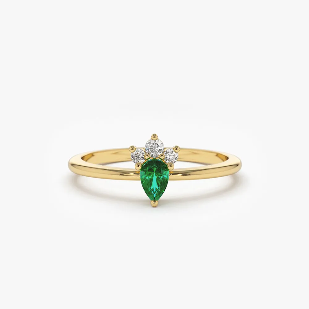 14k Mini Emerald and Diamond Ring