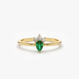 14k Mini Emerald and Diamond Ring