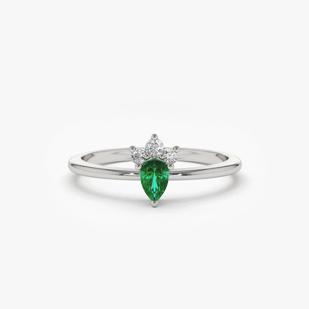 14k Mini Emerald and Diamond Ring