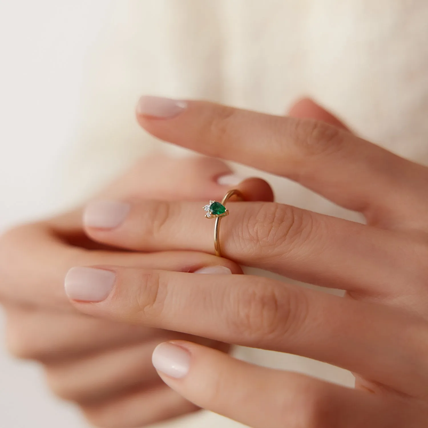 14k Mini Emerald and Diamond Ring