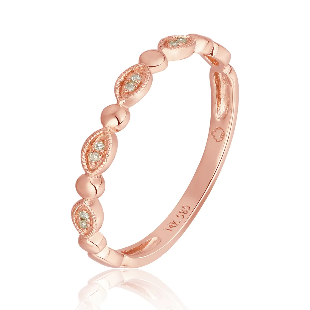 14K Rose Gold Dainty Classic Diamond Stackable Ring