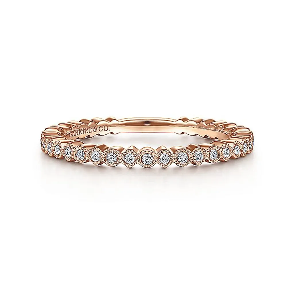 14K Rose Gold Scalloped Stackable Diamond Band