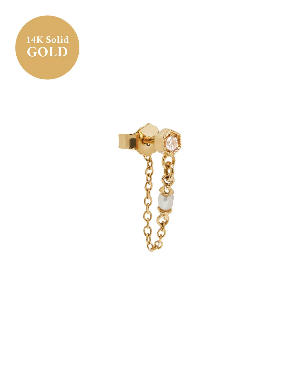 14K Solid Gold Delia Pearl Drop Stud