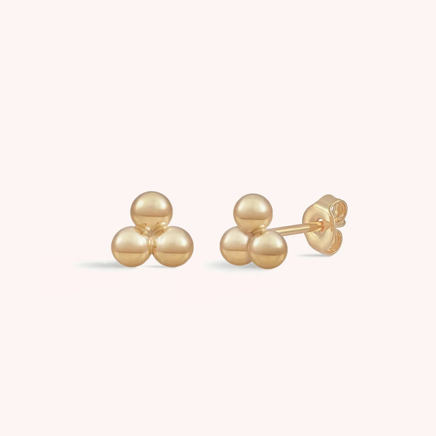 14k Solid Gold Trinity Ball Stud Earrings