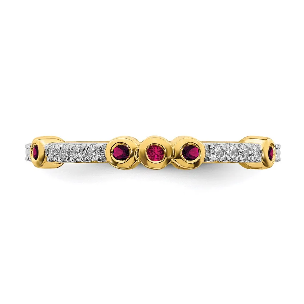 14k Stackable Expressions Created Ruby and Diamond Ring | SK2070