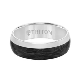 14K White Gold Band with Carbon Fiber