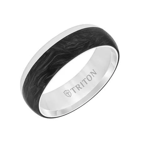 14K White Gold Band with Carbon Fiber