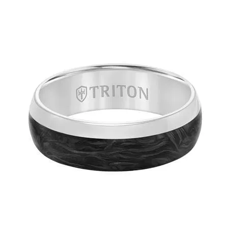 14K White Gold Band with Carbon Fiber