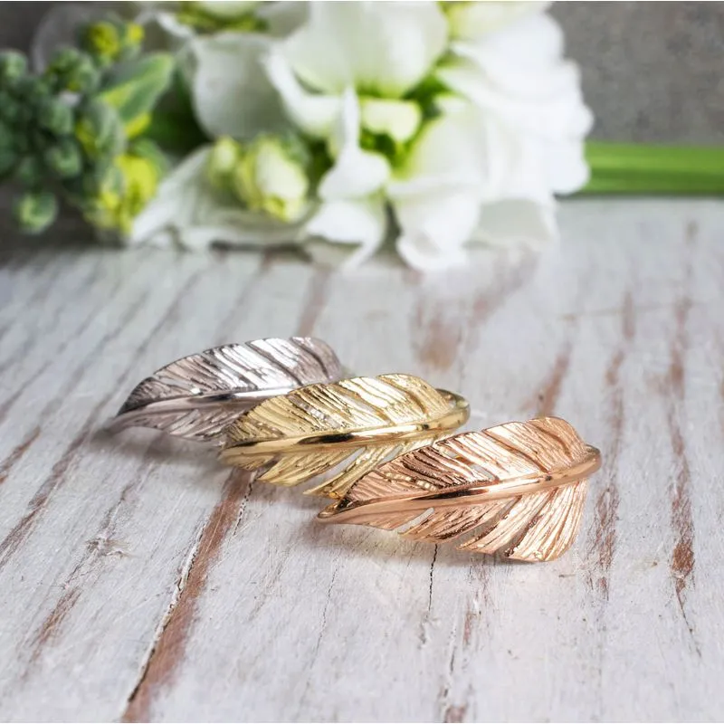 14K White Gold Feather Ring