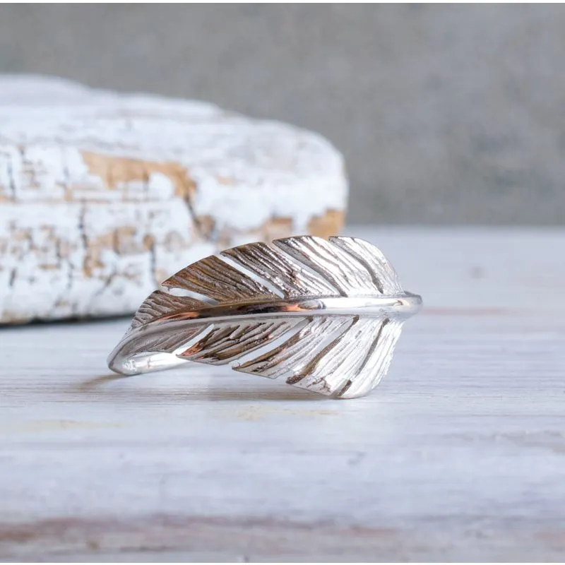 14K White Gold Feather Ring