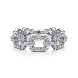 14K White Gold Pave Diamond Chain Link Ring Band