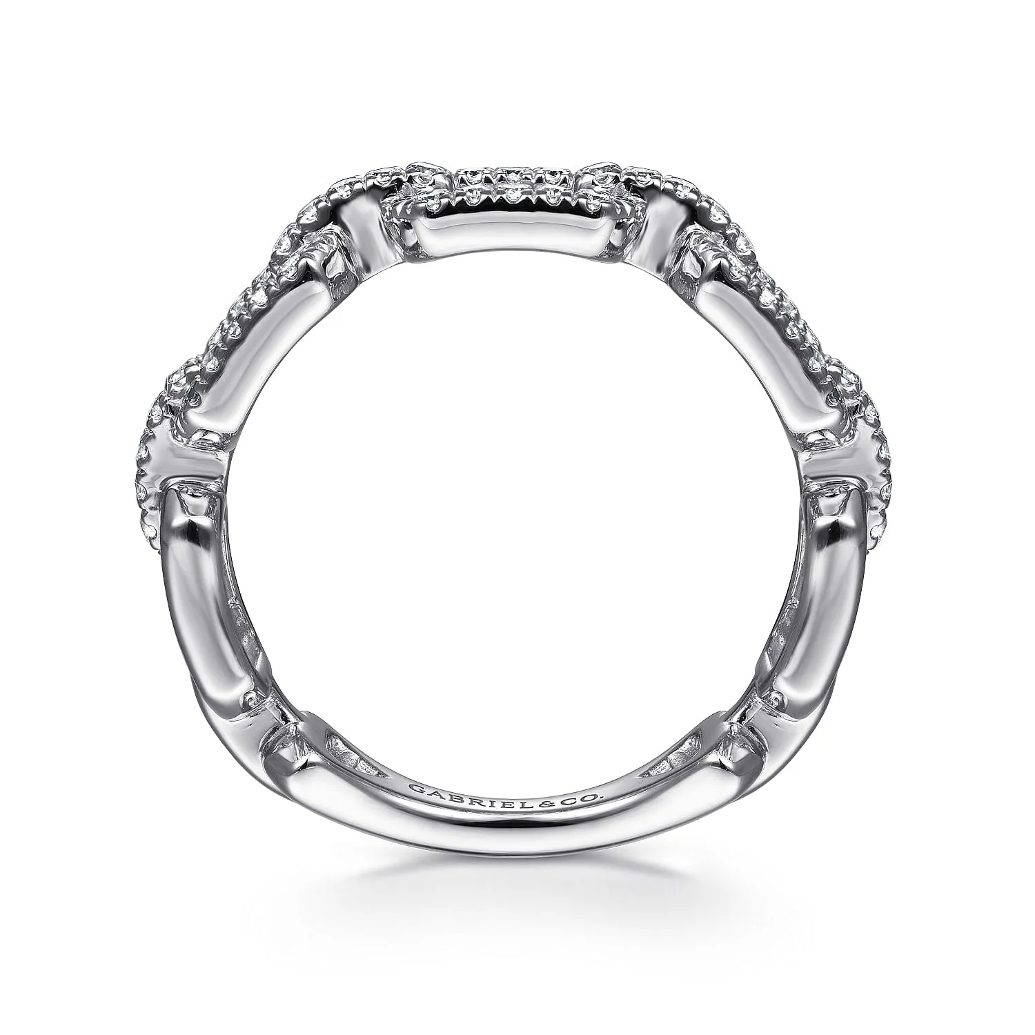 14K White Gold Pave Diamond Chain Link Ring Band