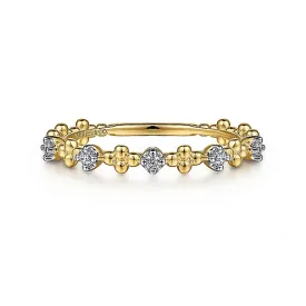 14K Yellow Gold Diamond and Bujukan Bead Station Ring