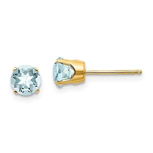 14KT GOLD 0.82 CTW ROUND AQUAMARINE EARRINGS