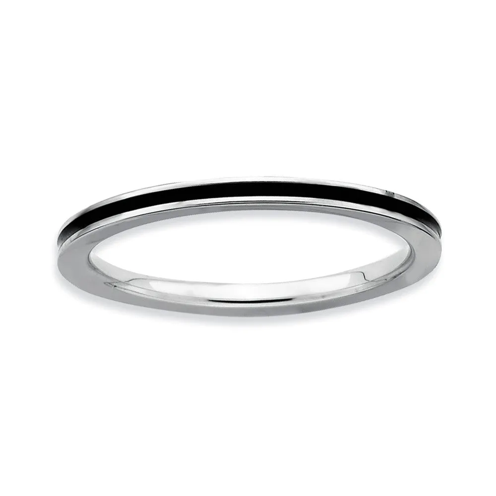 1.5mm Sterling Silver Stackable Black Enameled Band