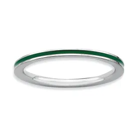 1.5mm Sterling Silver Stackable Green Enameled Band