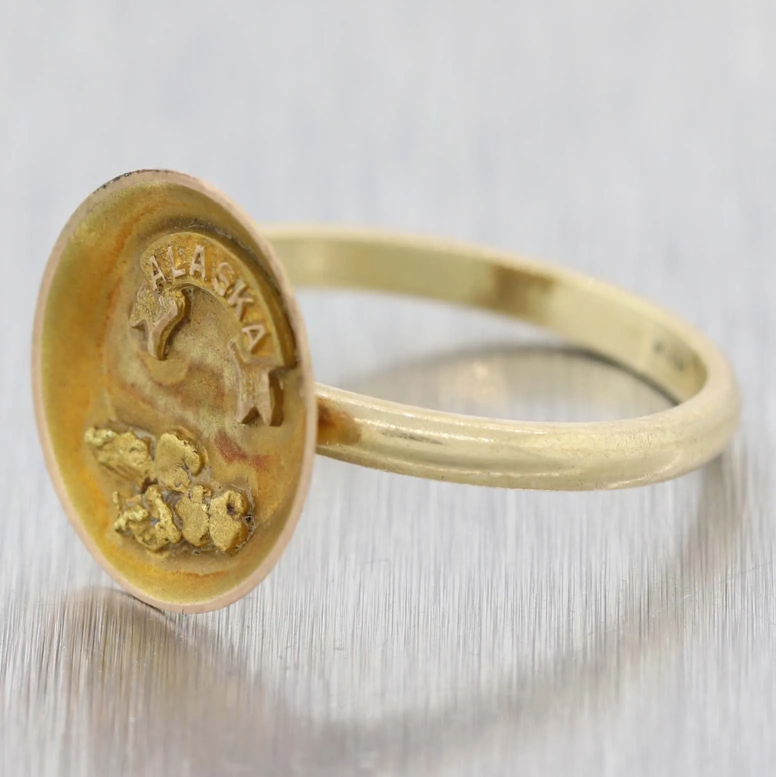 1890s Antique Victorian Alaska 14K Yellow Gold Panning Souvenir Ring B9