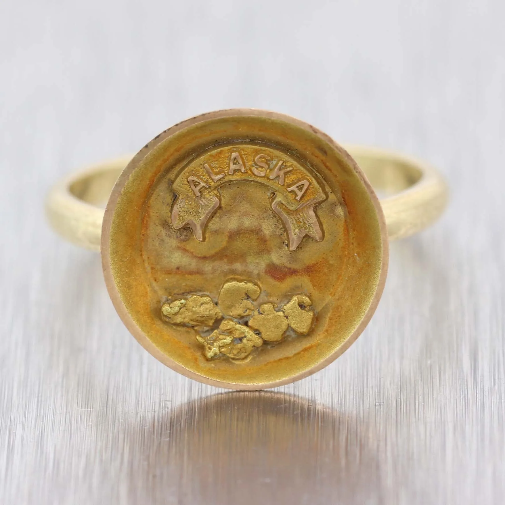 1890s Antique Victorian Alaska 14K Yellow Gold Panning Souvenir Ring B9