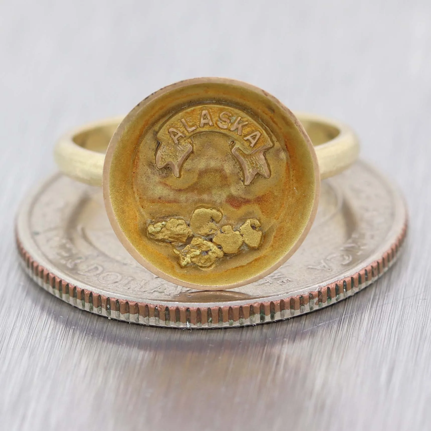 1890s Antique Victorian Alaska 14K Yellow Gold Panning Souvenir Ring B9