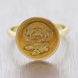 1890s Antique Victorian Alaska 14K Yellow Gold Panning Souvenir Ring B9