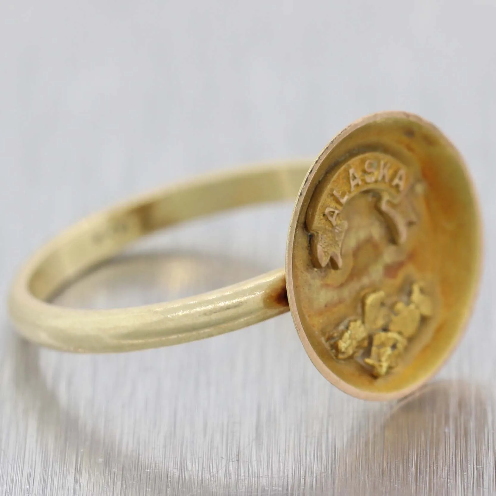 1890s Antique Victorian Alaska 14K Yellow Gold Panning Souvenir Ring B9