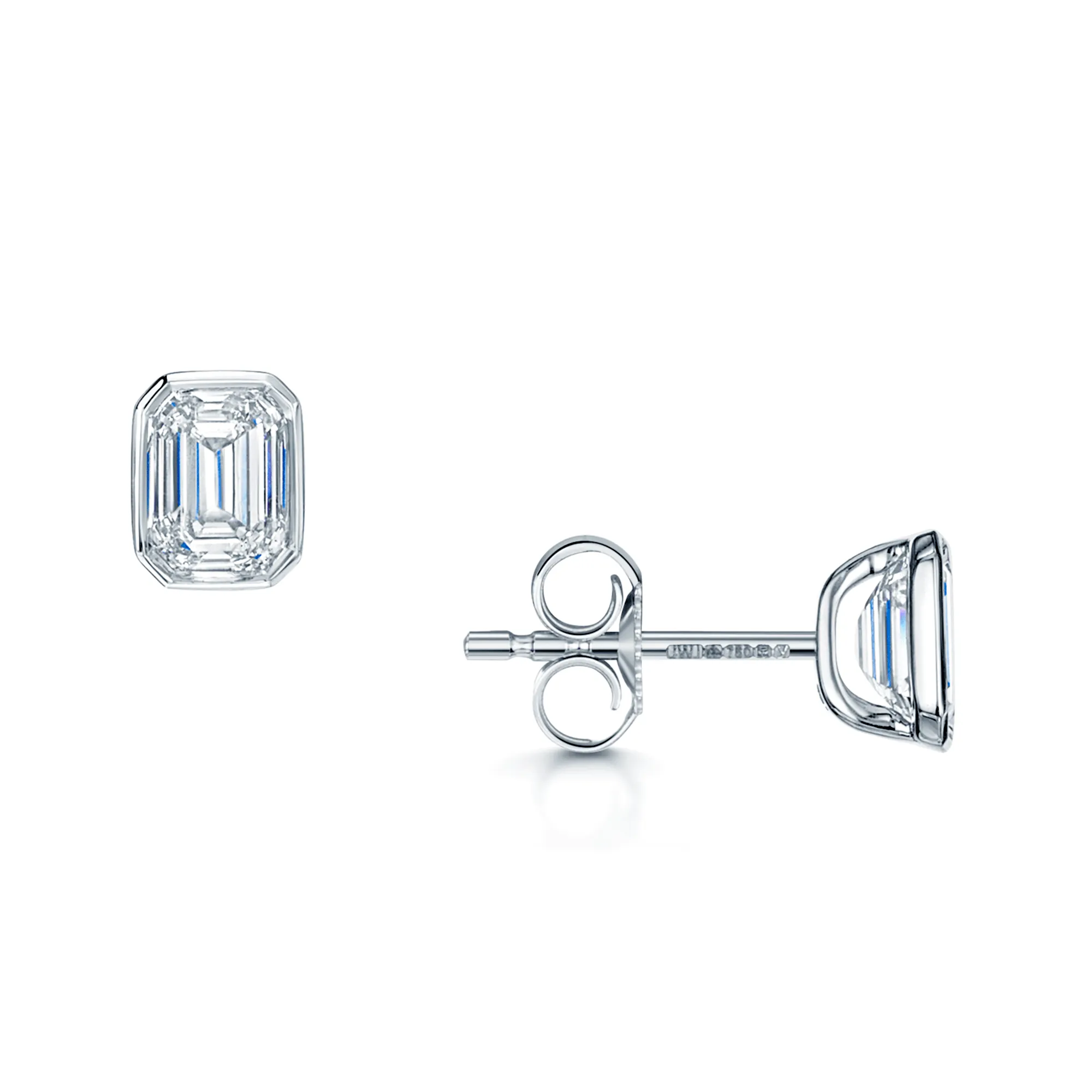 18ct White Gold Emerald Cut Diamond 1.00ct Rub Over Stud Earrings