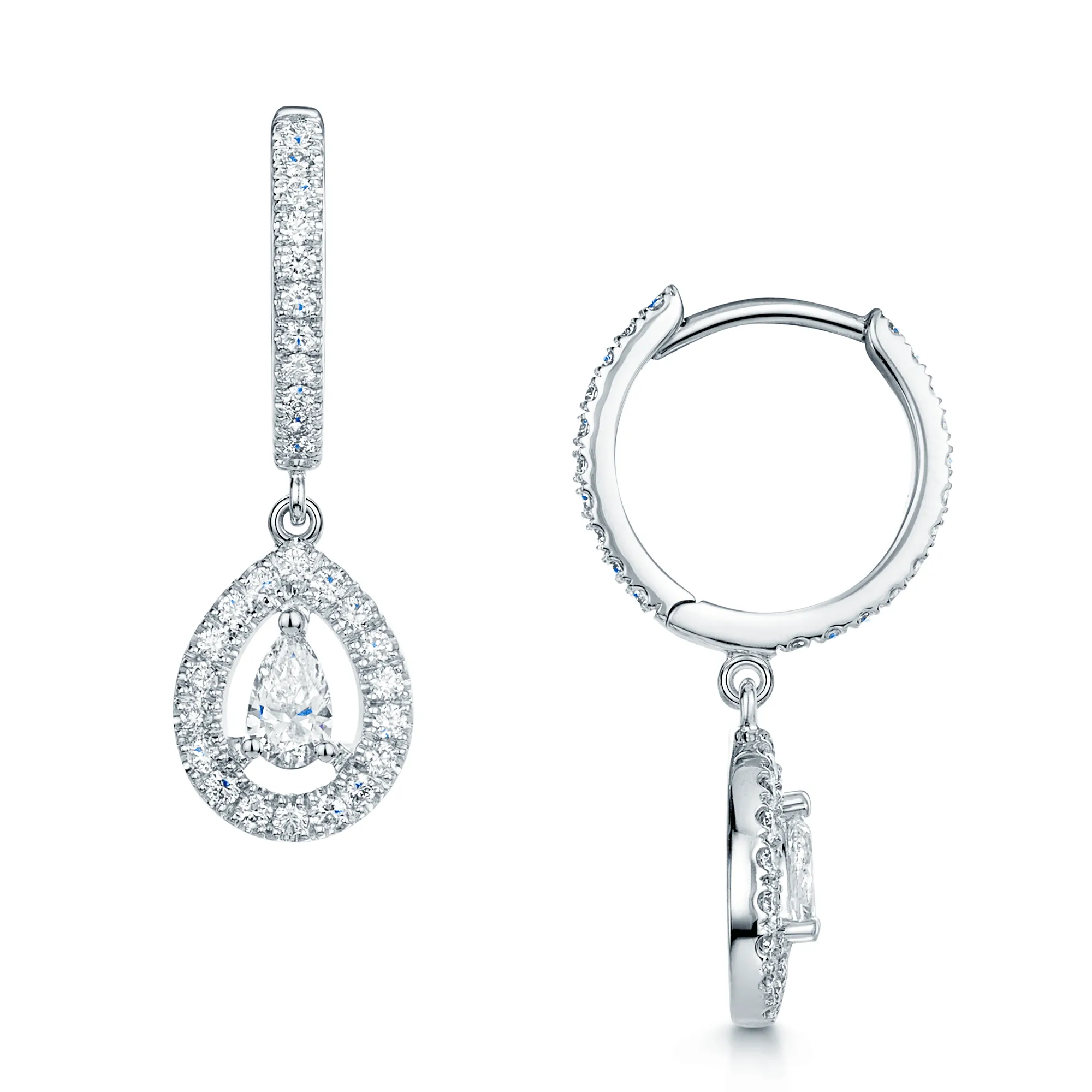 18ct White Gold Pear Cut Diamond Drop Earrings