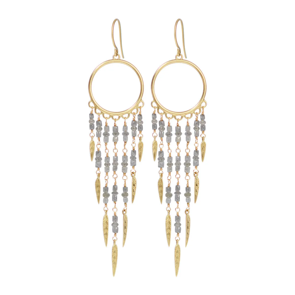 18K Gold Dream Catcher Earrings with Grey Diamonds