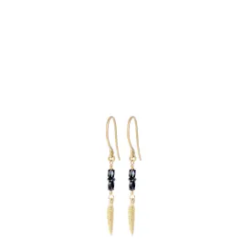 18K Gold Short Black Diamond Earrings with Feathers