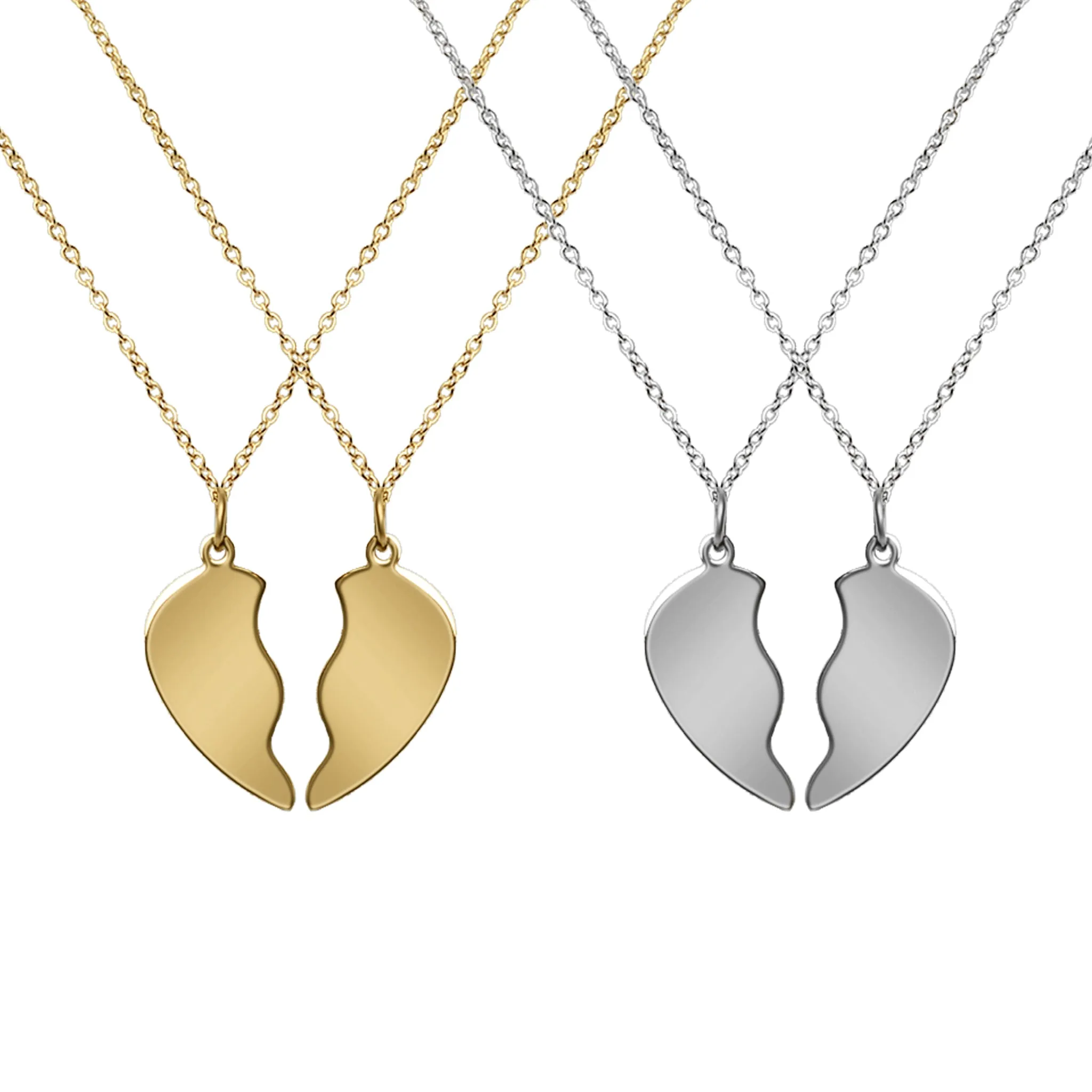 18K PVD Coated Stainless Steel Break Apart Engravable Heart Necklace Set / SBB0282