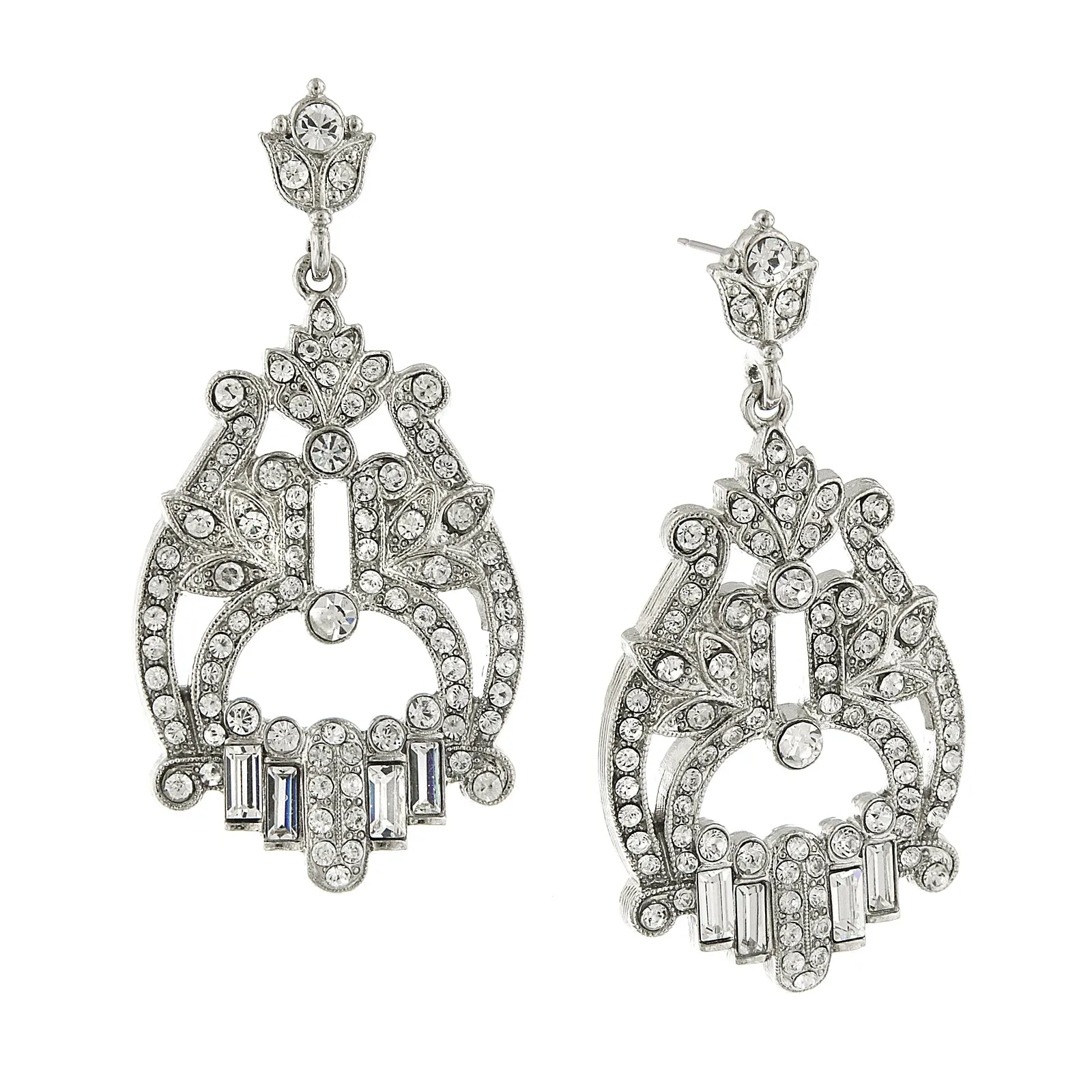 1928 Bridal Jubilee Pave Crystal Post Drop Statement Earrings