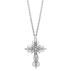 1928 Jewelry Crystal Cross Pendant Necklace 30"